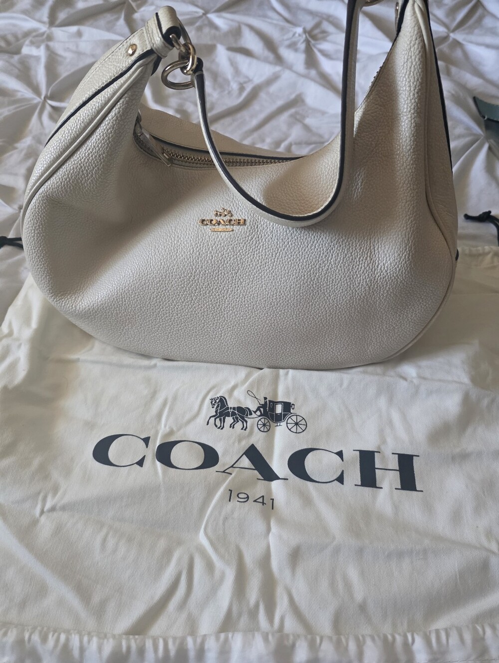 Coach Cream Pebbled Leather Hobo with Gold Hardware